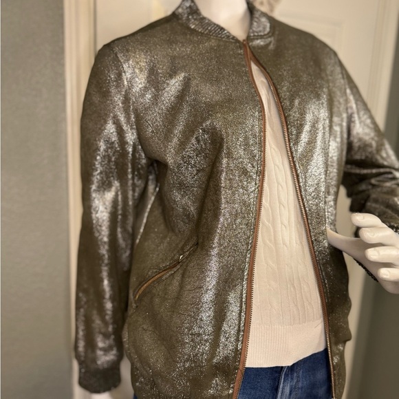 Zara Metallic Bomber Jacket Zip closure side pockets Size S good condition - Picture 9 of 10